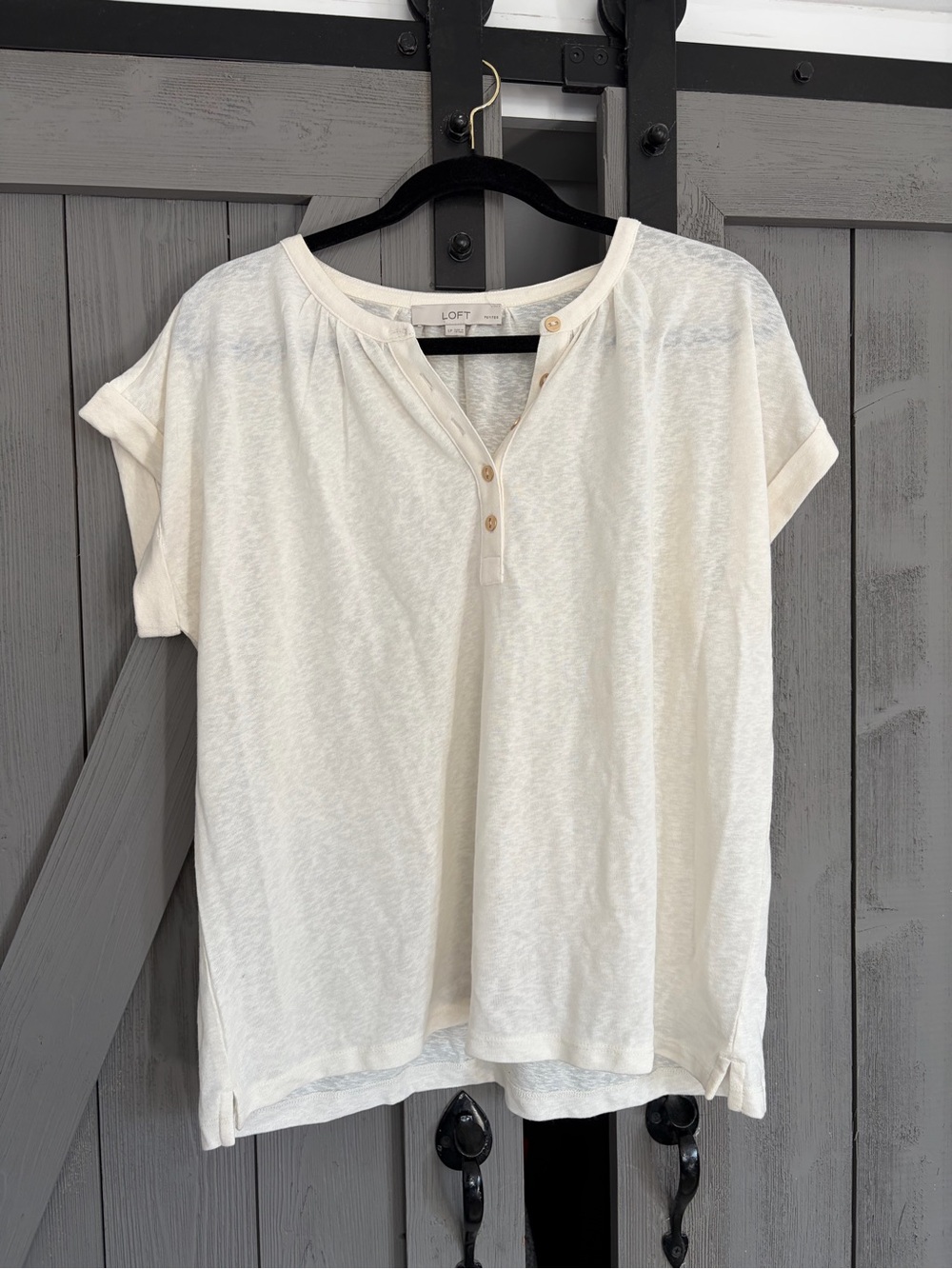 LOFT Cream Short Sleeve Henley Tee
